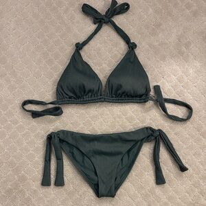 MaxSwim Dark Sea Green Bikini Set DD/E Halter Triangle Side Tie Hipster M